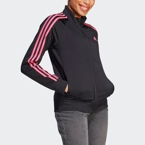 Adidas Track Jacket Full Zip Pink Stripe Logo Athletic Womens M